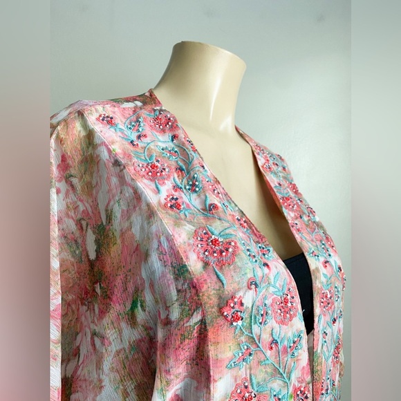 Soft Surroundings Primavera Topper Midi Sequin Embroidered Floral Beach Cover L - Picture 5 of 11